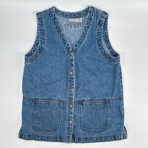 Vtg Cabin Creek Womens MED Jean Christmas Vest Denim Lightweight Snowman Grandma